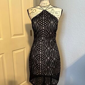 Sequin Hearts, black lace halter strappy dress, juniors size 5